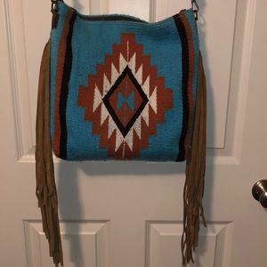 Western Aztec with fringe and genuine printed leather strap